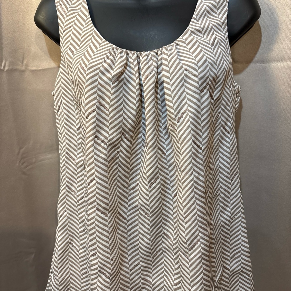 Ann Taylor Women's Loft Blouse Top Taupe with Sequin Flowy Medium Petite MP